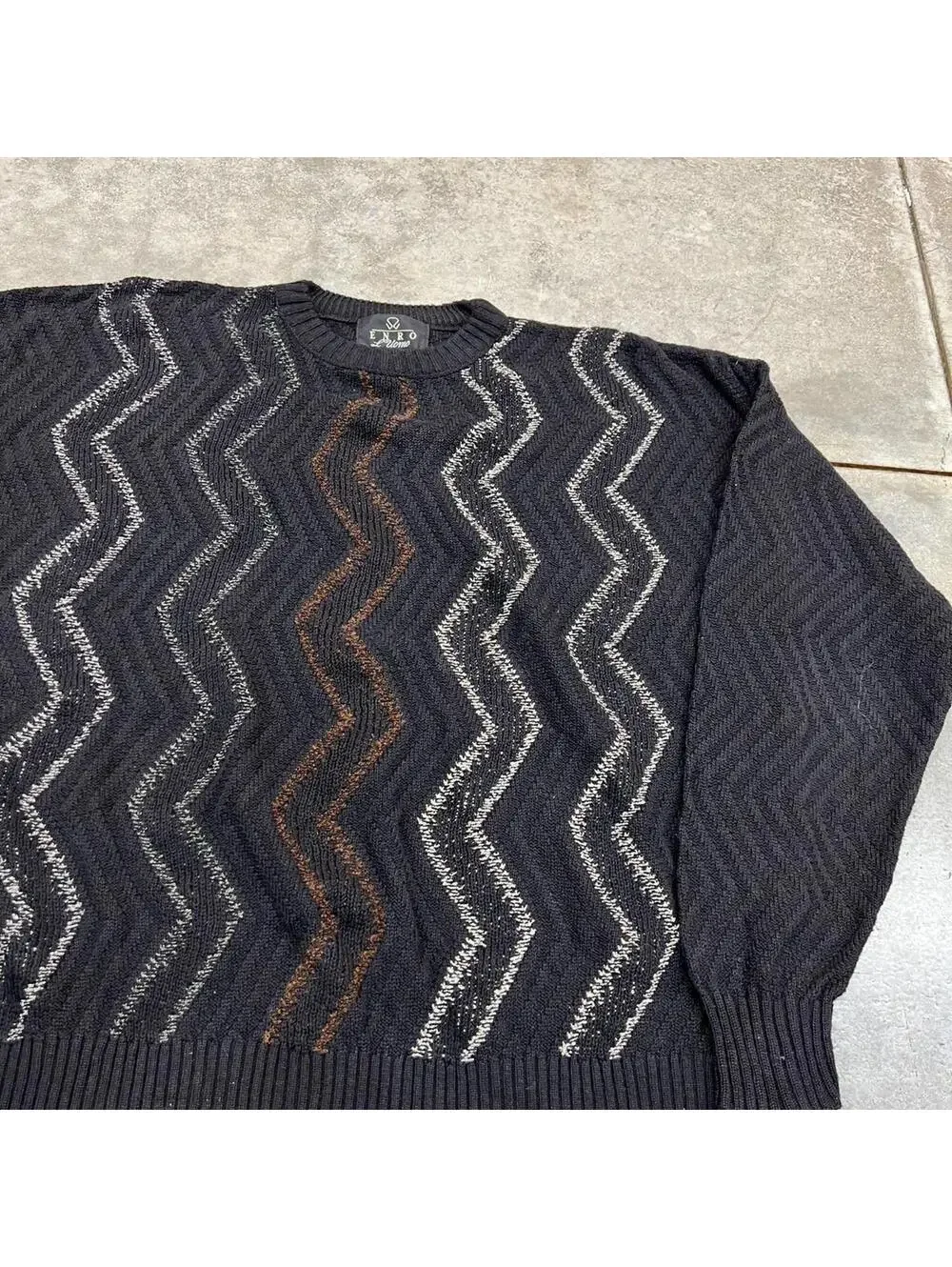 vintage black white and brown striped made in usa knit sweater size xl